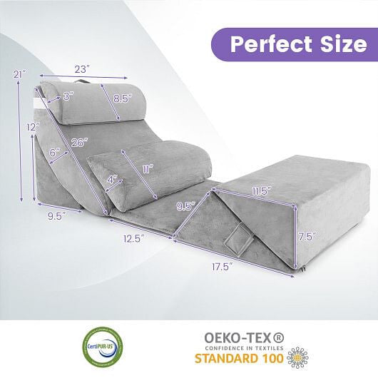7 Pieces Bed Wedge Pillow Set with Memory Foam and Washable Cover-Gray