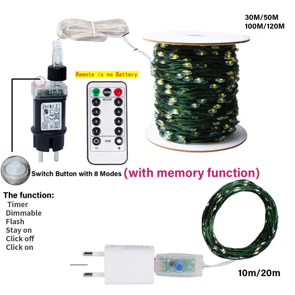 120M Outdoor LED String Lights Fairy - Warm White | Waterproof Copper Wire