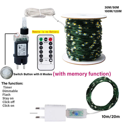 120M Outdoor LED String Lights Fairy - Warm White | Waterproof Copper Wire