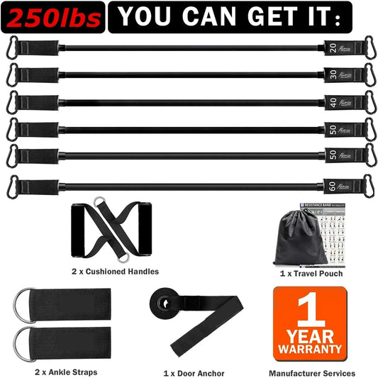 250lbs Resistance Bands Set with Accessories